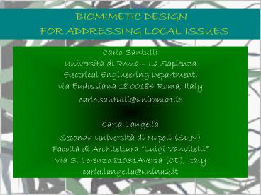 BIOMIMETIC DESIGN FOR ADDRESSING LOCAL ISSUES