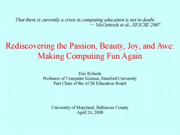 Rediscovering the Passion, Beauty, Joy, and Awe: