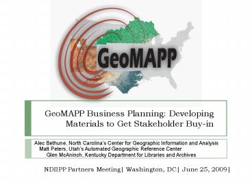 GeoMAPP Business Planning: Developing Materials to Get Stakeholder Buyin