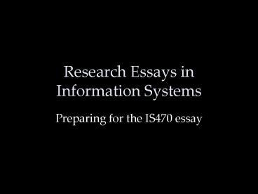 Research Essays in Information Systems