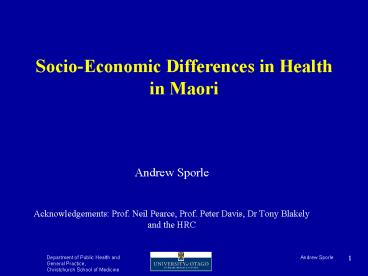 SocioEconomic Differences in Health in Maori