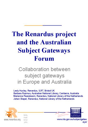 PPT – The Renardus project and the Australian Subject Gateways Forum ...