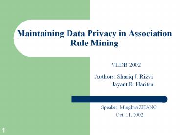 Maintaining Data Privacy in Association Rule Mining