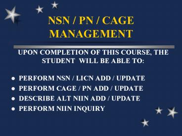 NSN PN CAGE MANAGEMENT