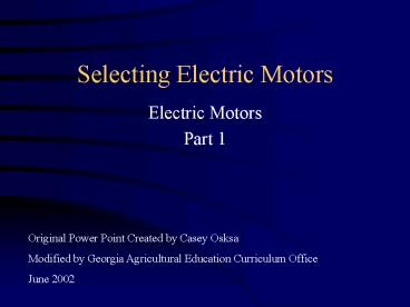 Selecting Electric Motors