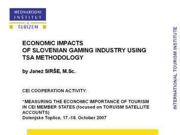 INTERNATIONAL TOURISM INSTITUTE