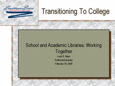 Transitioning To College