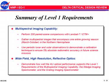 Summary of Level 1 Requirements