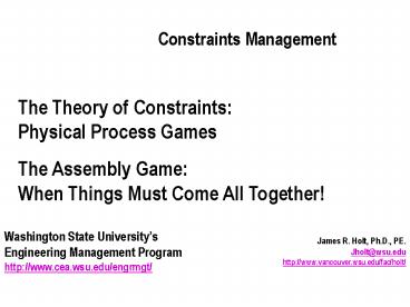 James R' Holt, Ph'D', PE' Jholtwsu'edu http:www'vancouver'wsu'edufacholt