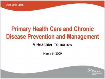 Primary Health Care and Chronic Disease Prevention and Management