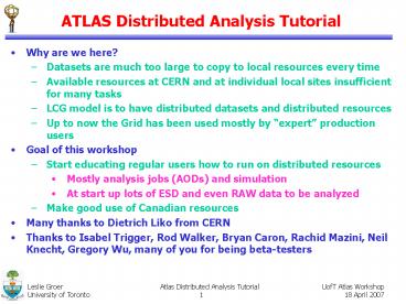 Leslie Groer University of Toronto