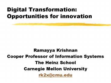 Digital Transformation: Opportunities for innovation