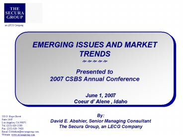 David E' Abshier, Senior Managing Consultant