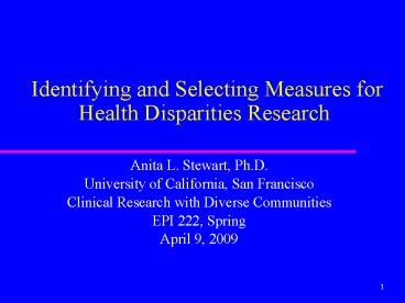 Identifying and Selecting Measures for Health Disparities Research