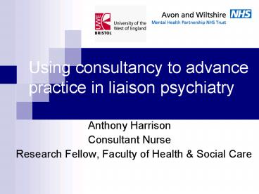 Using consultancy to advance practice in liaison psychiatry