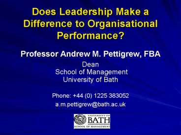 Does Leadership Make a Difference to Organisational Performance