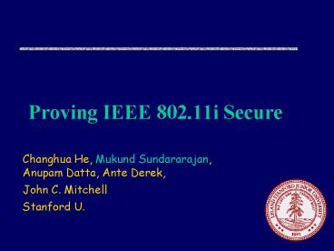 Proving IEEE 802'11i Secure