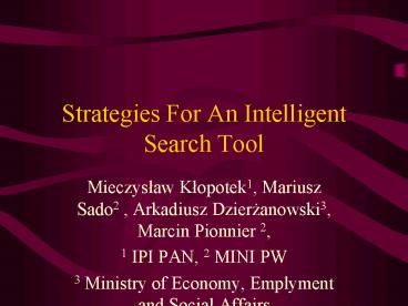 Strategies For An Intelligent Search Tool