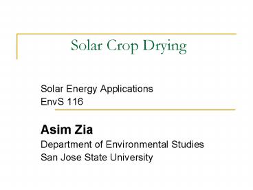 Solar Crop Drying