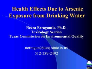 Health Effects Due to Arsenic Exposure from Drinking Water
