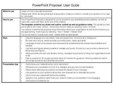 PowerPoint Proposal: User Guide