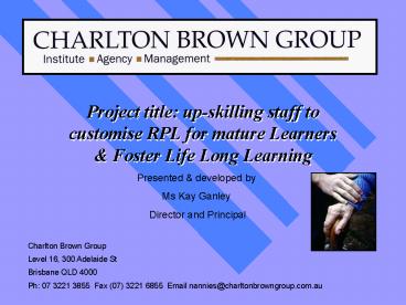 Project title: upskilling staff to customise RPL for mature Learners