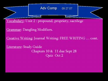 Vocabulary: Unit 2 : propound, propriety, sacrilege