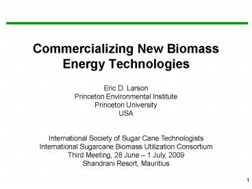 Commercializing New Biomass Energy Technologies