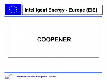 Intelligent Energy Europe EIE The work programme