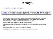 Dim ArrayName(UpperBound) As Datatype