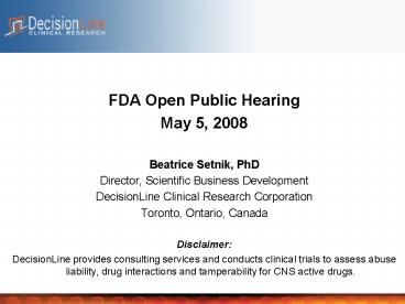 FDA Open Public Hearing