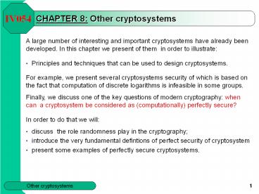 CHAPTER 8: Other cryptosystems
