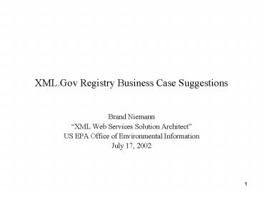 XML'Gov Registry Business Case Suggestions