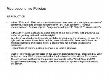 Macroeconomic Policies