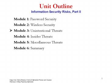 Unit Outline Information Security Risks, Part II