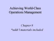 Achieving World-Class Operations Management