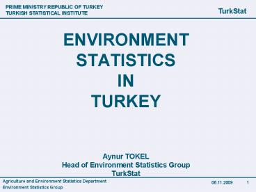 ENVIRONMENT STATISTICS IN TURKEY Aynur TOKEL Head of Environment Statistics Group TurkStat