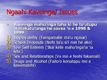 Ngaahi Kaveinga Issues