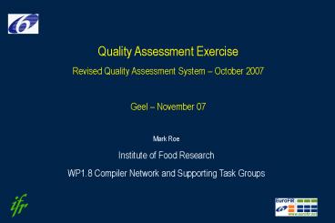 Quality Assessment Exercise