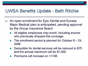 UWSA Benefits Update Beth Ritchie
