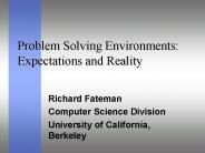 Problem Solving Environments: Expectations and Reality