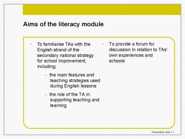 Aims of the literacy module