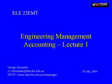 Engineering Management Accounting Lecture 1