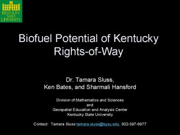 Biofuel Potential of Kentucky RightsofWay