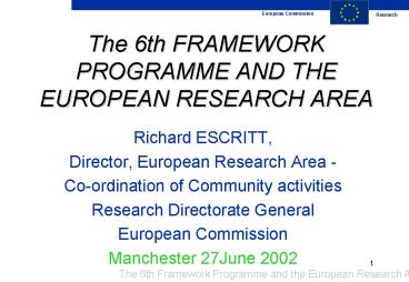 The 6th FRAMEWORK PROGRAMME AND THE EUROPEAN RESEARCH AREA