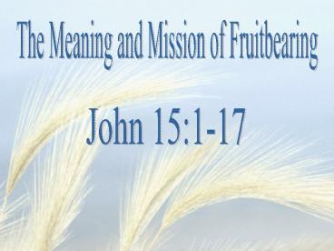 The Meaning and Mission of Fruitbearing