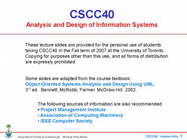 CSCC40 Analysis and Design of Information Systems