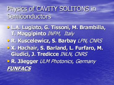 Physics of CAVITY SOLITONS in Semiconductors