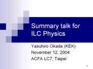 Summary talk for ILC Physics