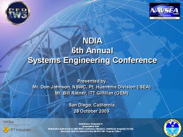 NDIA 6th Annual Systems Engineering Conference